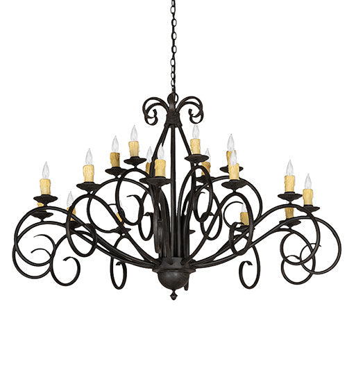 Meyda Lighting Sienna 60" 18-Light 2-Tier Coffee Bean Chandelier With Ivory Faux Candlelight