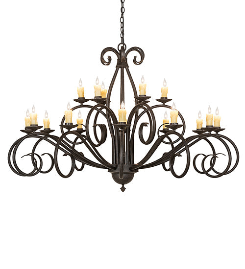 Meyda Lighting Sienna 60" 18-Light 2-Tier Coffee Bean Chandelier With Ivory Faux Candlelight