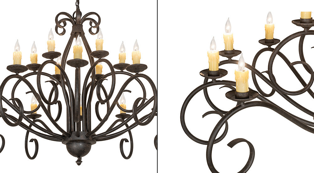 Meyda Lighting Sienna 60" 18-Light 2-Tier Coffee Bean Chandelier With Ivory Faux Candlelight