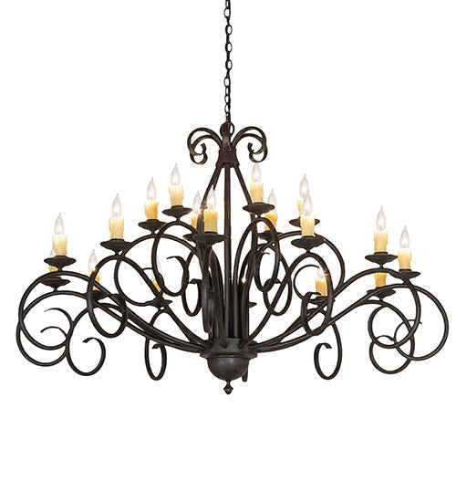 Meyda Lighting Sienna 60" 18-Light 2-Tier Coffee Bean Chandelier With Ivory Faux Candlelight