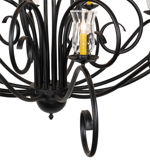 Meyda Lighting Sienna 72" 18-Light Satin Black Wrought Iron Chandelier With Clear Hurricane Shade Glass