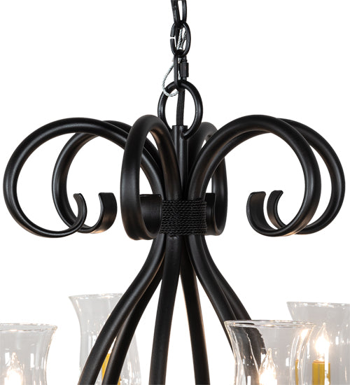 Meyda Lighting Sienna 72" 18-Light Satin Black Wrought Iron Chandelier With Clear Hurricane Shade Glass