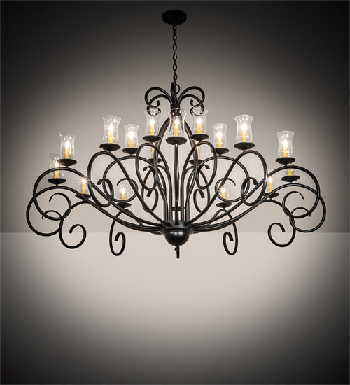 Meyda Lighting Sienna 72" 18-Light Satin Black Wrought Iron Chandelier With Clear Hurricane Shade Glass
