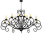 Meyda Lighting Sienna 72" 18-Light Satin Black Wrought Iron Chandelier With Clear Hurricane Shade Glass