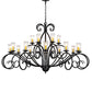 Meyda Lighting Sienna 72" 18-Light Satin Black Wrought Iron Chandelier With Clear Hurricane Shade Glass
