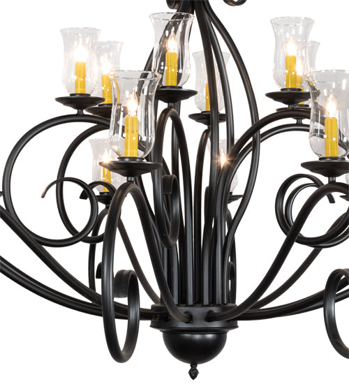 Meyda Lighting Sienna 72" 18-Light Satin Black Wrought Iron Chandelier With Clear Hurricane Shade Glass