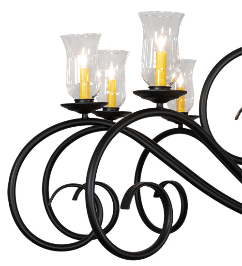 Meyda Lighting Sienna 72" 18-Light Satin Black Wrought Iron Chandelier With Clear Hurricane Shade Glass