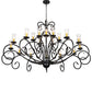 Meyda Lighting Sienna 72" 18-Light Satin Black Wrought Iron Chandelier With Clear Hurricane Shade Glass