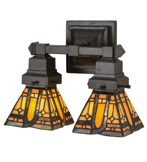 Meyda Lighting Sierra Prairie Mission 12" 2-Light Mahogany Bronze Wall Sconce With Multi-Colored Shade Glass
