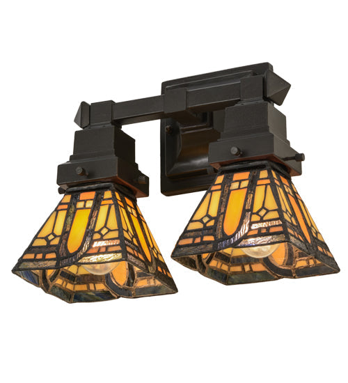 Meyda Lighting Sierra Prairie Mission 12" 2-Light Mahogany Bronze Wall Sconce With Multi-Colored Shade Glass
