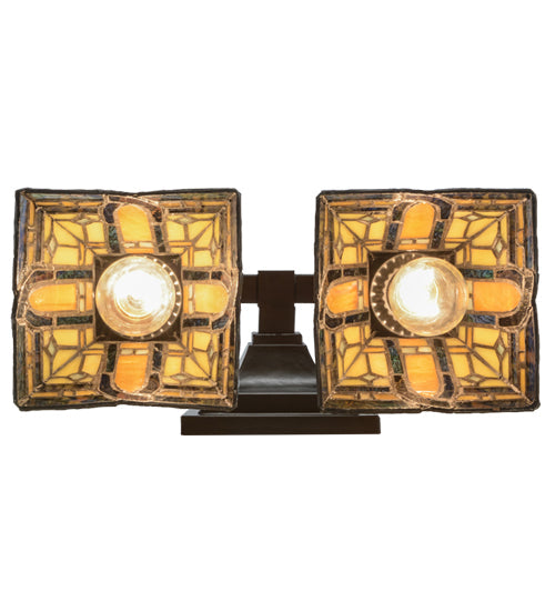 Meyda Lighting Sierra Prairie Mission 12" 2-Light Mahogany Bronze Wall Sconce With Multi-Colored Shade Glass