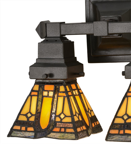 Meyda Lighting Sierra Prairie Mission 12" 2-Light Mahogany Bronze Wall Sconce With Multi-Colored Shade Glass
