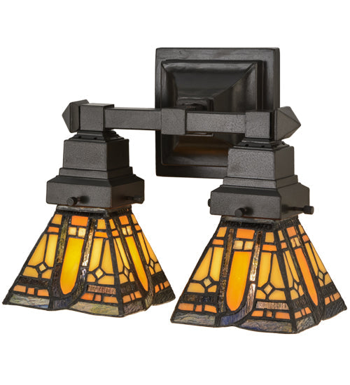 Meyda Lighting Sierra Prairie Mission 12" 2-Light Mahogany Bronze Wall Sconce With Multi-Colored Shade Glass
