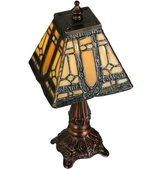 Meyda Lighting Sierra Prairie Mission 12" Mahogany Bronze Mini Table Lamp With Amber Shade Glass