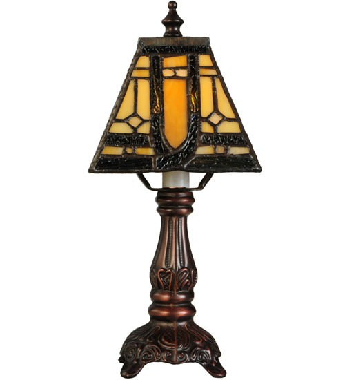 Meyda Lighting Sierra Prairie Mission 12" Mahogany Bronze Mini Table Lamp With Amber Shade Glass