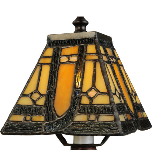 Meyda Lighting Sierra Prairie Mission 12" Mahogany Bronze Mini Table Lamp With Amber Shade Glass