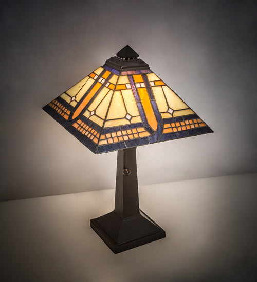 Meyda Lighting Sierra Prairie Mission 16" Mahogany Bronze Accent Table Lamp With Beige and Amber Shade Glass