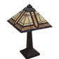 Meyda Lighting Sierra Prairie Mission 16" Mahogany Bronze Accent Table Lamp With Beige and Amber Shade Glass