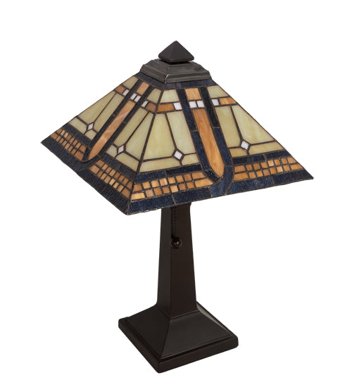 Meyda Lighting Sierra Prairie Mission 16" Mahogany Bronze Accent Table Lamp With Beige and Amber Shade Glass