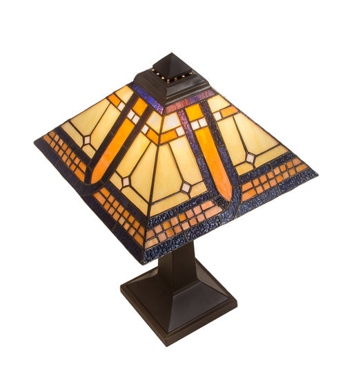 Meyda Lighting Sierra Prairie Mission 16" Mahogany Bronze Accent Table Lamp With Beige and Amber Shade Glass