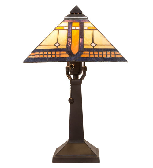 Meyda Lighting Sierra Prairie Mission 16" Mahogany Bronze Accent Table Lamp With Beige and Amber Shade Glass