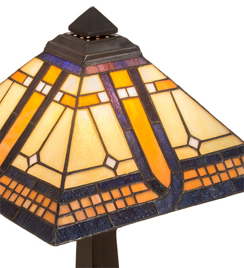 Meyda Lighting Sierra Prairie Mission 16" Mahogany Bronze Accent Table Lamp With Beige and Amber Shade Glass