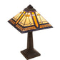 Meyda Lighting Sierra Prairie Mission 16" Mahogany Bronze Accent Table Lamp With Beige and Amber Shade Glass