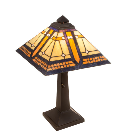 Meyda Lighting Sierra Prairie Mission 16" Mahogany Bronze Accent Table Lamp With Beige and Amber Shade Glass