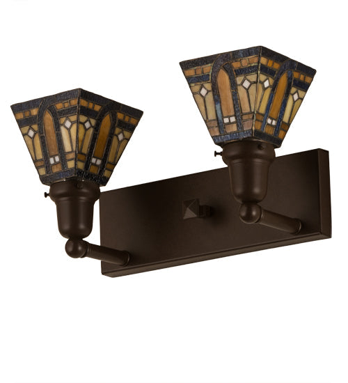 Meyda Lighting Sierra Prairie Mission 17" 2-Light Cafe Noir Wall Sconce With Yellow & Beige Shade Glass
