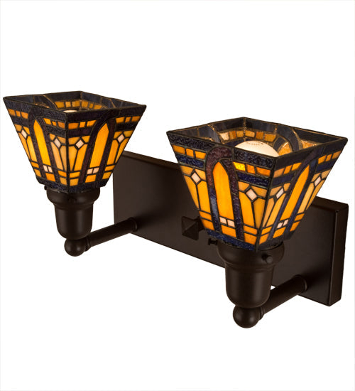 Meyda Lighting Sierra Prairie Mission 17" 2-Light Cafe Noir Wall Sconce With Yellow & Beige Shade Glass