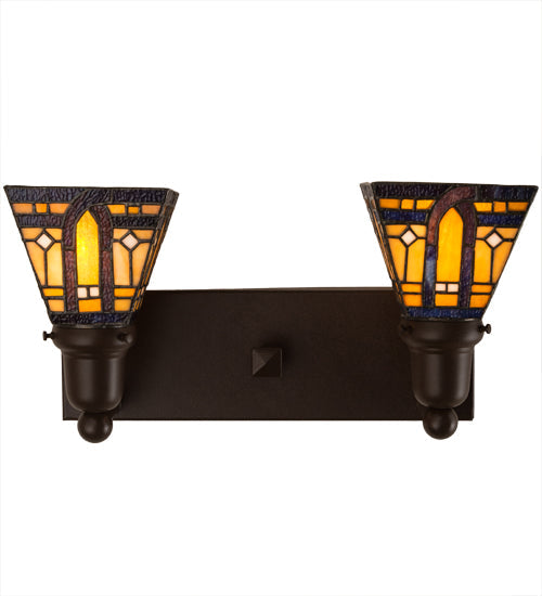 Meyda Lighting Sierra Prairie Mission 17" 2-Light Cafe Noir Wall Sconce With Yellow & Beige Shade Glass