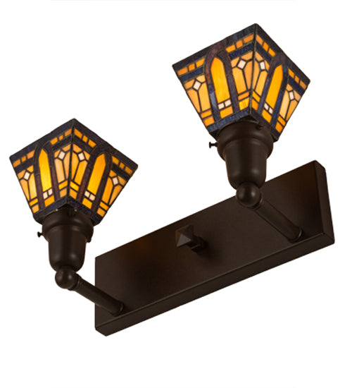 Meyda Lighting Sierra Prairie Mission 17" 2-Light Cafe Noir Wall Sconce With Yellow & Beige Shade Glass