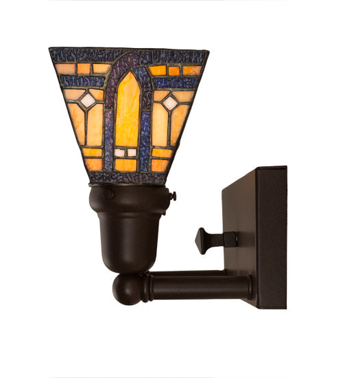 Meyda Lighting Sierra Prairie Mission 17" 2-Light Cafe Noir Wall Sconce With Yellow & Beige Shade Glass