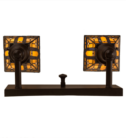 Meyda Lighting Sierra Prairie Mission 17" 2-Light Cafe Noir Wall Sconce With Yellow & Beige Shade Glass
