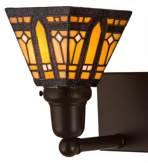 Meyda Lighting Sierra Prairie Mission 17" 2-Light Cafe Noir Wall Sconce With Yellow & Beige Shade Glass