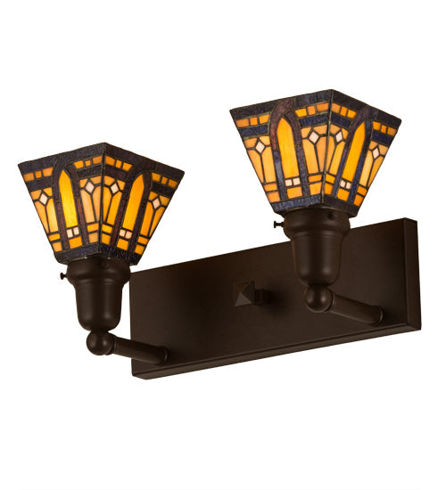 Meyda Lighting Sierra Prairie Mission 17" 2-Light Cafe Noir Wall Sconce With Yellow & Beige Shade Glass