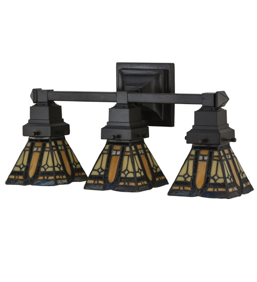 Meyda Lighting Sierra Prairie Mission 20" 3-Light Mahogany Bronze Vanity Light With Multi-Colored Shade Glass