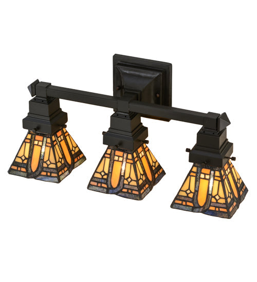 Meyda Lighting Sierra Prairie Mission 20" 3-Light Mahogany Bronze Vanity Light With Multi-Colored Shade Glass