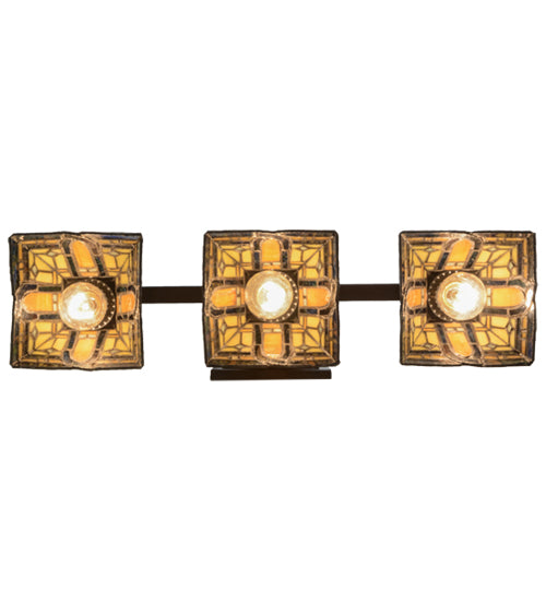 Meyda Lighting Sierra Prairie Mission 20" 3-Light Mahogany Bronze Vanity Light With Multi-Colored Shade Glass