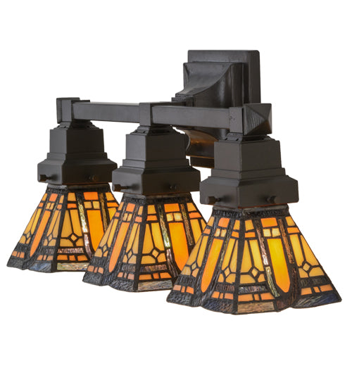 Meyda Lighting Sierra Prairie Mission 20" 3-Light Mahogany Bronze Vanity Light With Multi-Colored Shade Glass