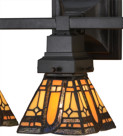 Meyda Lighting Sierra Prairie Mission 20" 3-Light Mahogany Bronze Vanity Light With Multi-Colored Shade Glass