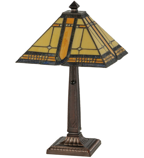 Meyda Lighting Sierra Prairie Mission 21" Mahogany Bronze Table Lamp With Multi-Colored Shade Glass