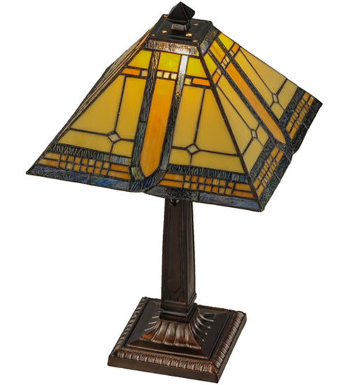 Meyda Lighting Sierra Prairie Mission 21" Mahogany Bronze Table Lamp With Multi-Colored Shade Glass