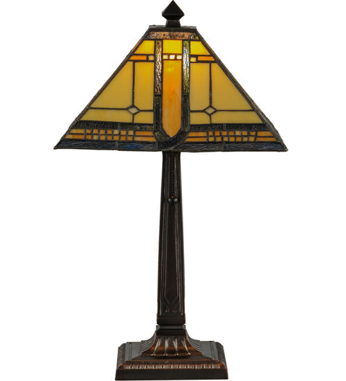 Meyda Lighting Sierra Prairie Mission 21" Mahogany Bronze Table Lamp With Multi-Colored Shade Glass