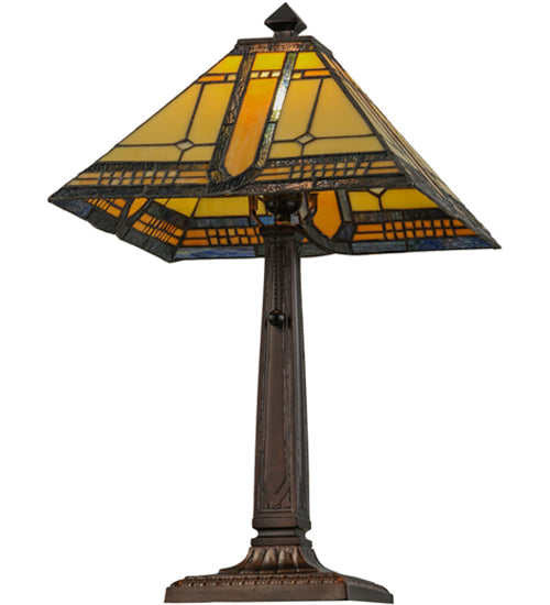 Meyda Lighting Sierra Prairie Mission 21" Mahogany Bronze Table Lamp With Multi-Colored Shade Glass