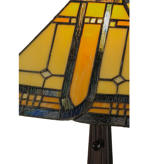Meyda Lighting Sierra Prairie Mission 21" Mahogany Bronze Table Lamp With Multi-Colored Shade Glass