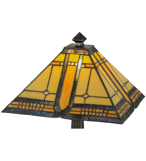 Meyda Lighting Sierra Prairie Mission 21" Mahogany Bronze Table Lamp With Multi-Colored Shade Glass