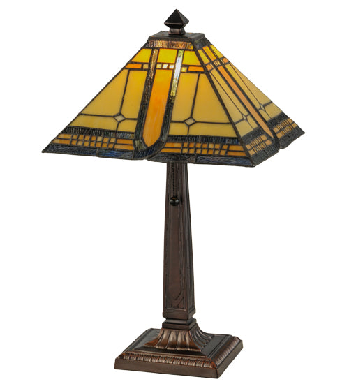 Meyda Lighting Sierra Prairie Mission 21" Mahogany Bronze Table Lamp With Multi-Colored Shade Glass