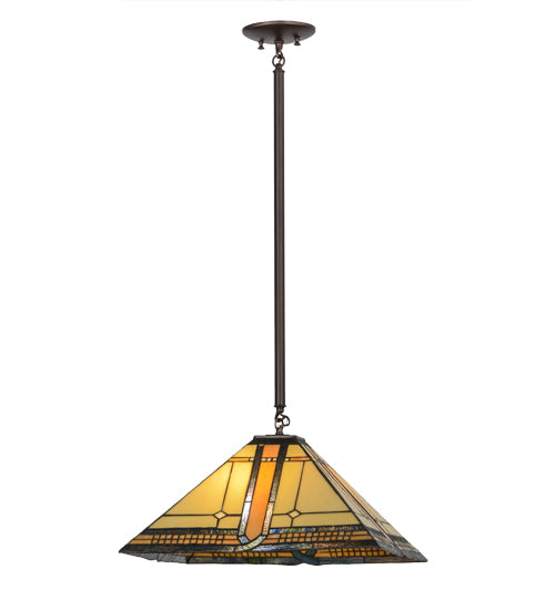 Meyda Lighting Sierra Prairie Mission 25" 2-Light Mahogany Bronze Pendant Light With Multi-Colored Shade Glass