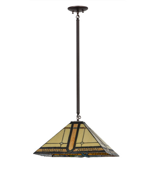 Meyda Lighting Sierra Prairie Mission 25" 2-Light Mahogany Bronze Pendant Light With Multi-Colored Shade Glass